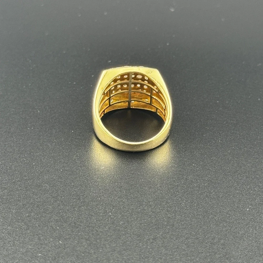 14K Yellow Gold Men’s Diamond Ring Square Cluster Round 2.0 Ct Weights 9.7 Grams